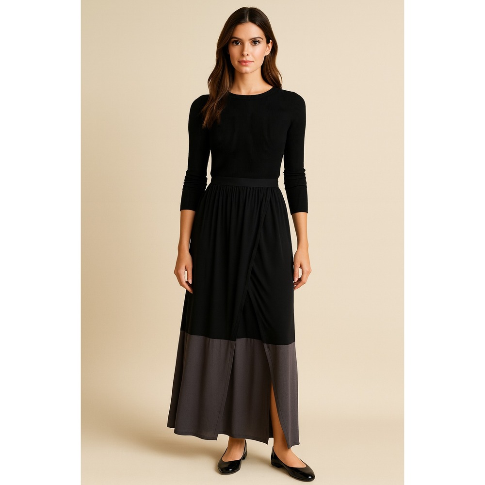 ALICE OLIVIA X STACEY BENDET Maxi Long Silk Skirt Colorblock Size S Casual Chic